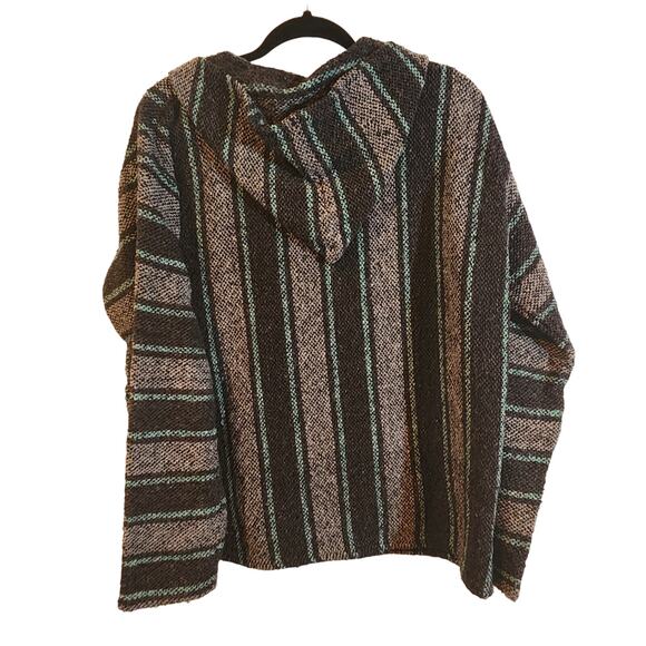 Mexican Aztec Burlap Drug Rug Hoodie Sweatshirt Women's Size Large Gray Green - Picture 2 of 7